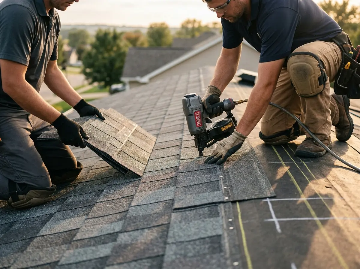 Professional roofer working on a residential roof in Canonsburg